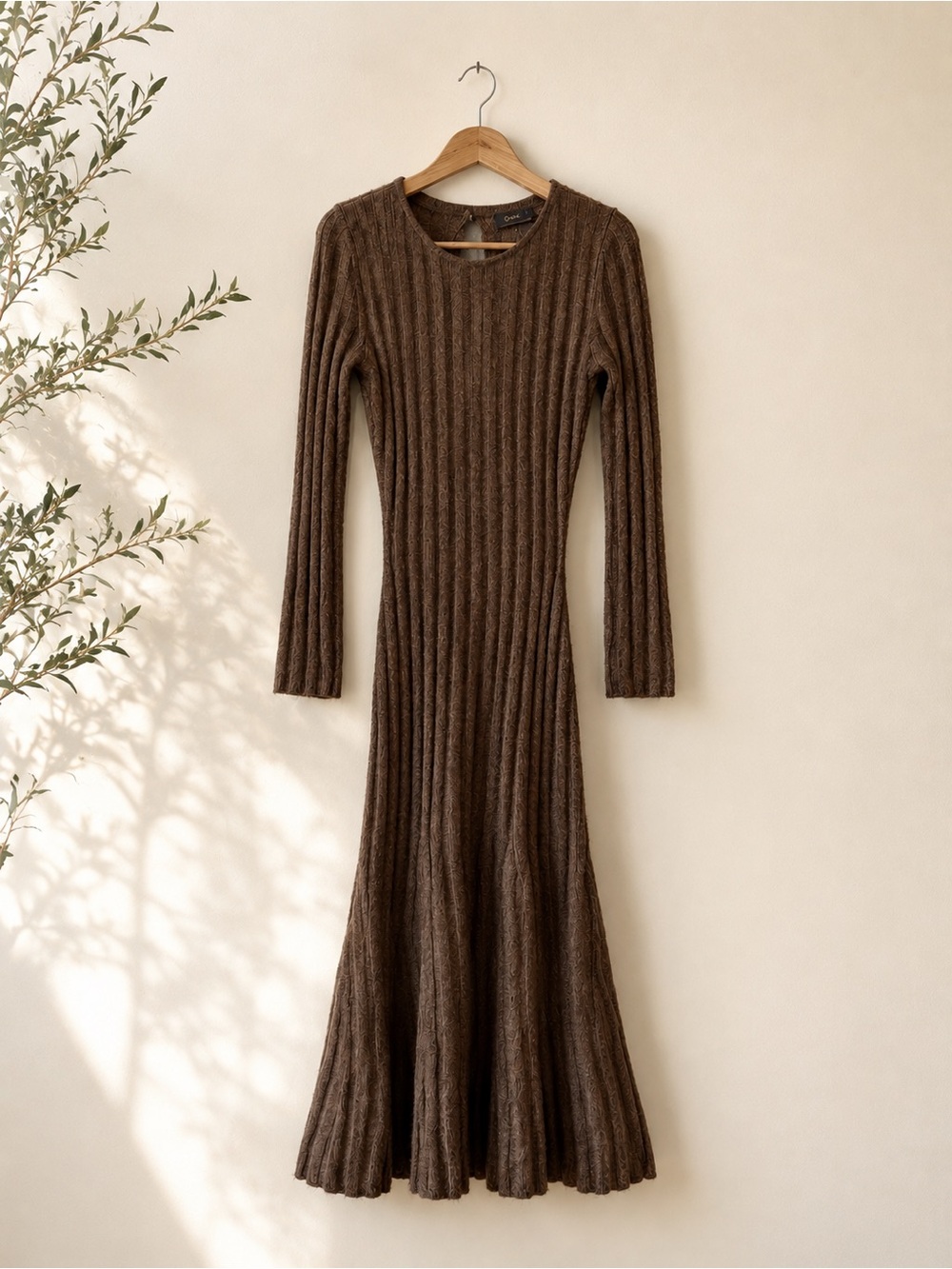 NWT Quince 100% Mongolian Cashmere Wide-Rib Midi Dress Brown XS